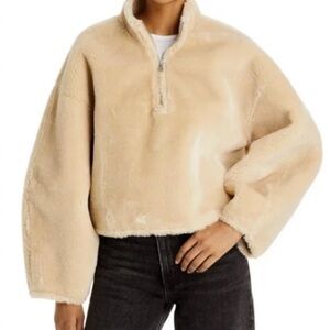 Jason Wu Cream Teddy Faux Fur Sherpa Half-Zip Jacket size S